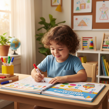 Enfant écrivant dans le cahier