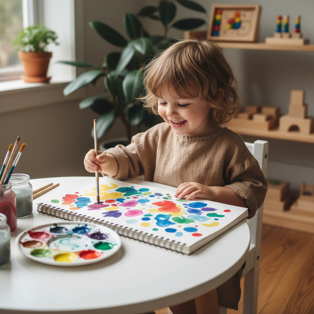 Enfant peignant avec le kit aquarelle Montessori