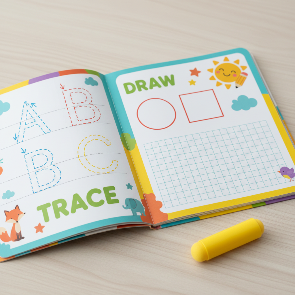 Pages d'exercices cahier écriture Montessori réutilisable enfant 3-6 ans